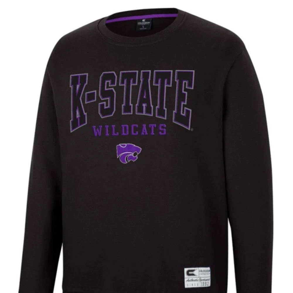 COLOSSEUM K-STATE WILDCATS MENS BLACK FLEECE LONG SLEEVE CREW SWEATS